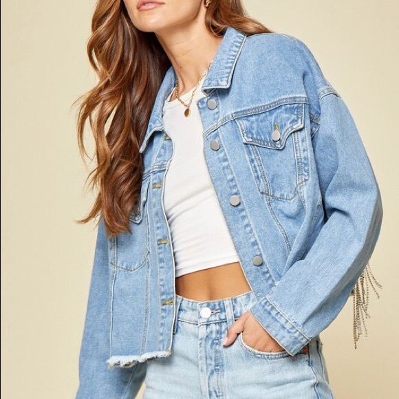 NWT Andree By Unit Bring Rhinestone Denim Jacket - Picture 4 of 12